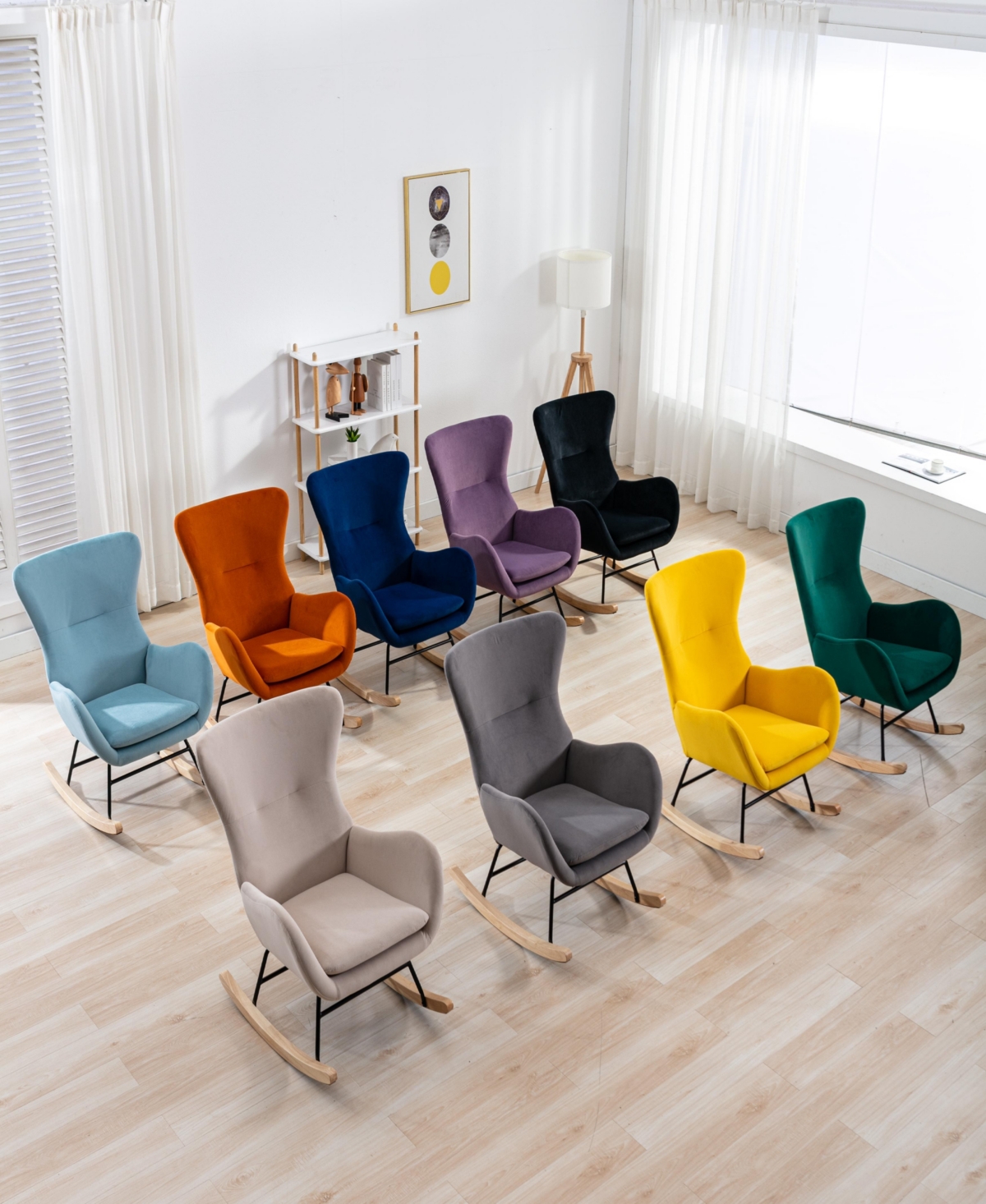 Streamdale Furniture Velvet Fabric Padded Seat Rocking Chair With High Backrest And Armrests