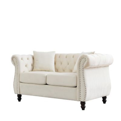 Beige Velvet Chesterfield Sofa
