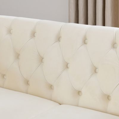 Beige Velvet Chesterfield Sofa