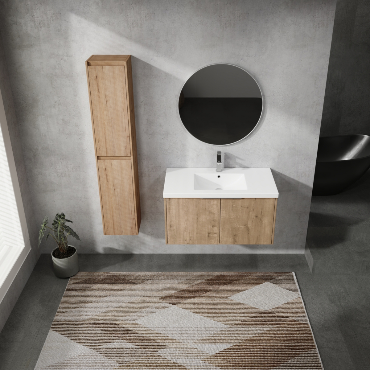 36" Wall-Mounted Bathroom Vanity With Sink and Side Cabinet, Soft Close Doors
