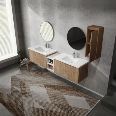  84" Wall-Mount Vanity with Sink and Cabinet