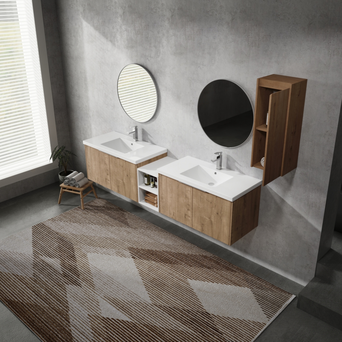 Streamdale Furniture 84" Wall-Mounted Bathroom Vanity With Sink and Side Cabinet, Soft Close Doors