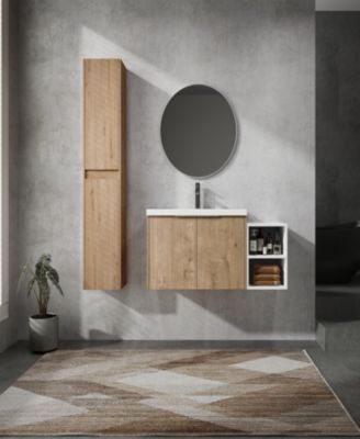 2-Pc Plywood Wall-Mount Vanity with Resin Sink, Soft-Close Doors & Side Cabinet