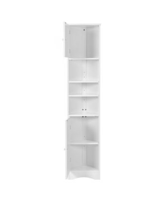 Multi-Functional Corner Cabinet Tall Bathroom Storage Cabinet with Two Doors and Adjustable Shelves, Open