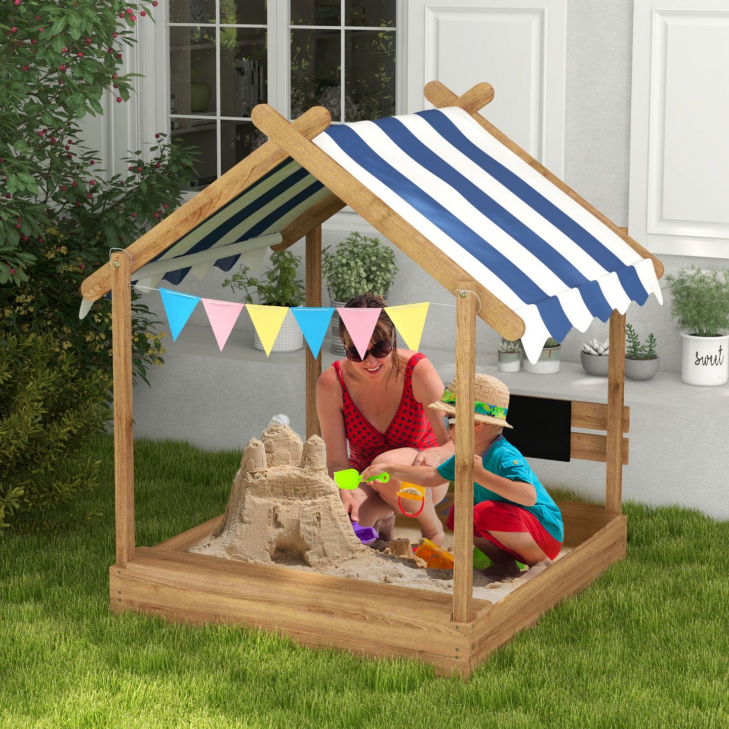 Детская игрушка Streamdale Furniture Canopy House Design Wooden Sandbox, 250 lbs Capacity, 3–7 лет, цвет: Коричневый — фото 5
