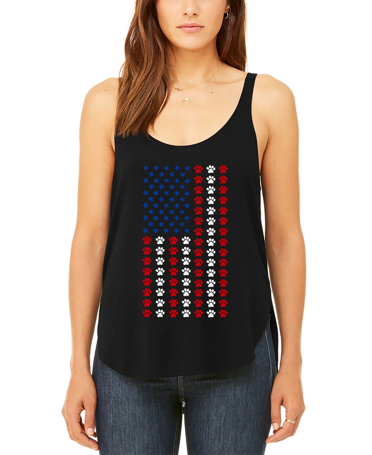 LA POP ART WOMEN'S PAWS FLAG PREMIUM ART FLOWY TANK TOP 