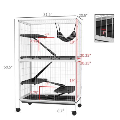 50" H 5-Tier Small Animal Cage, Ferret Cage, Large Chinchilla Cage with Hammock Accessory Heavy-Duty Steel Wire, Small Animal Habitat with 4 Doors, Removable Tray, White