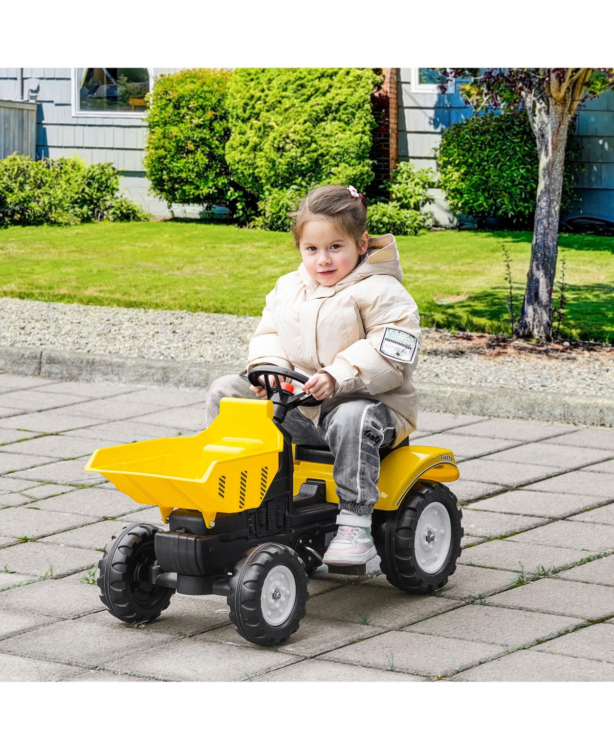 Streamdale Furniture Ride On Excavator with Manual Control Bucket, No Power Ride on Tractor Pedal Car Pretend Play with Forward Backward, for Aged 3-6
