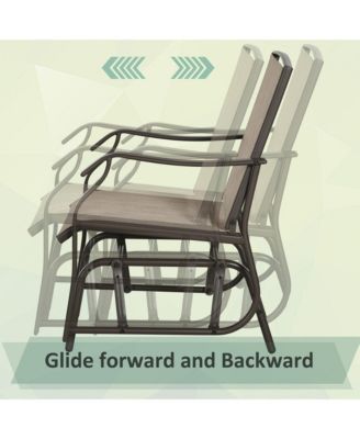 3 Piece Outdoor Glider Chair with Coffee Table Bistro Set, 2 Patio Rocking Swing Chairs with Breathable Sling Fabric, Glass Tabletop, for Backyard, Garden and Porch, Mixed Brown