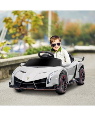Lamborghini Veneno Licensed Kids Electric Car with Bluetooth, 12V Ride on Car with Butterfly Doors, Remote Control, Portable Battery, Suspension System, Horn, Songs, Lights, White