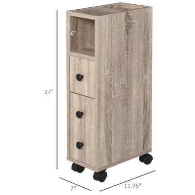Freestanding Compact Design Bathroom Cabinet with 2 Open Cabinets, 1 Door Cabinet, 1 Drawer and 4 Rolling Wheels, Oak Grain Color