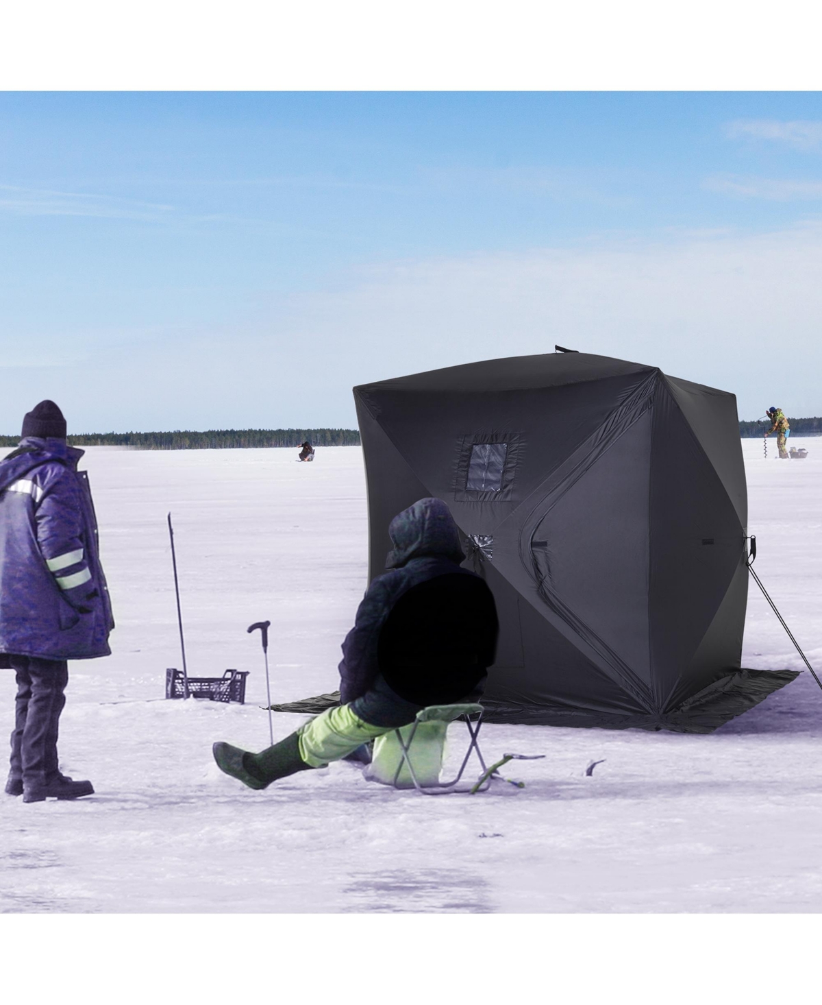 Streamdale Furniture 2 Person Ice Fishing Shelter, Pop-Up Portable Ice Fishing Tent with Carry Bag, Windows and Anchors for Low-Temp -22