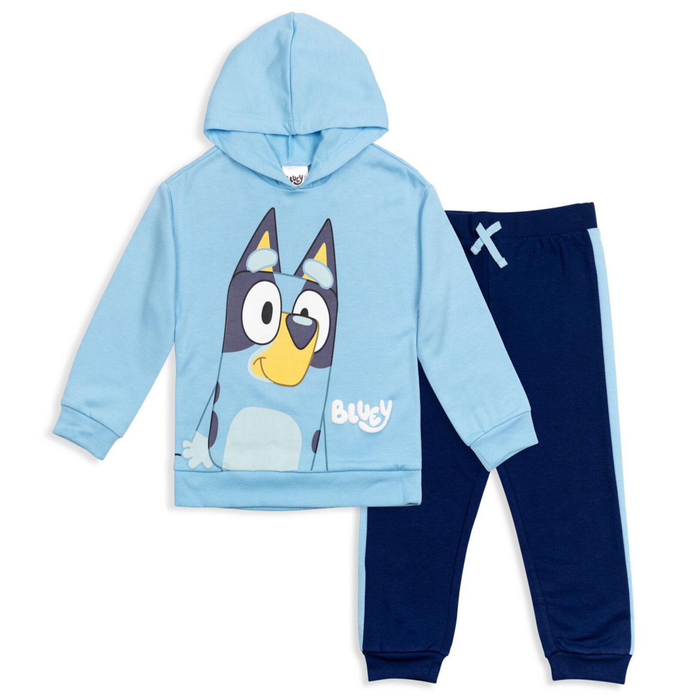 Детский флисовый комплект Bluey для мальчиков: худи и джоггеры, 2 предмета, цвет: Светлый синий тёмно-синий — фото 1