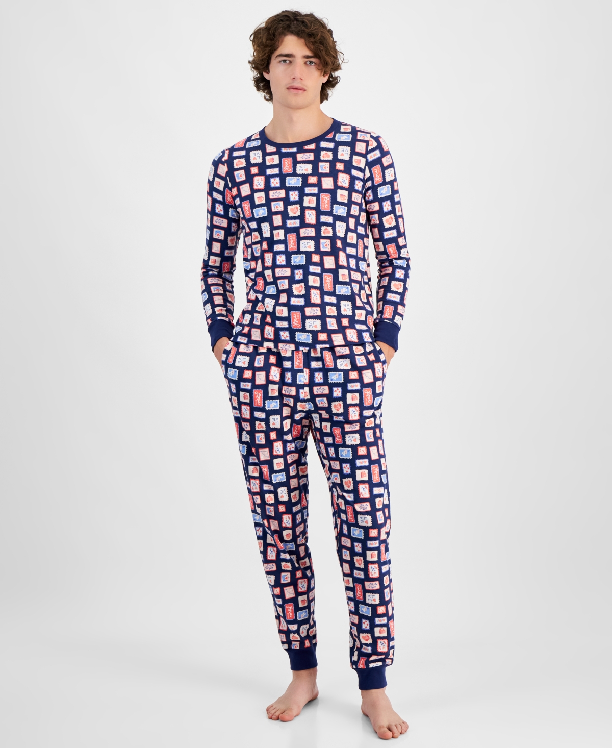 Family Pajamas Men's Valentine's Day Stamps Pajama Set, Exclusively At Macy's In Vday Stamp