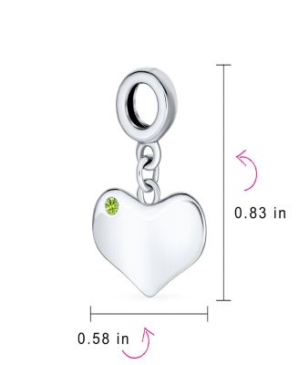 Crystal Accent Dangle Heart Shape Charm Bead .925 Sterling Silver