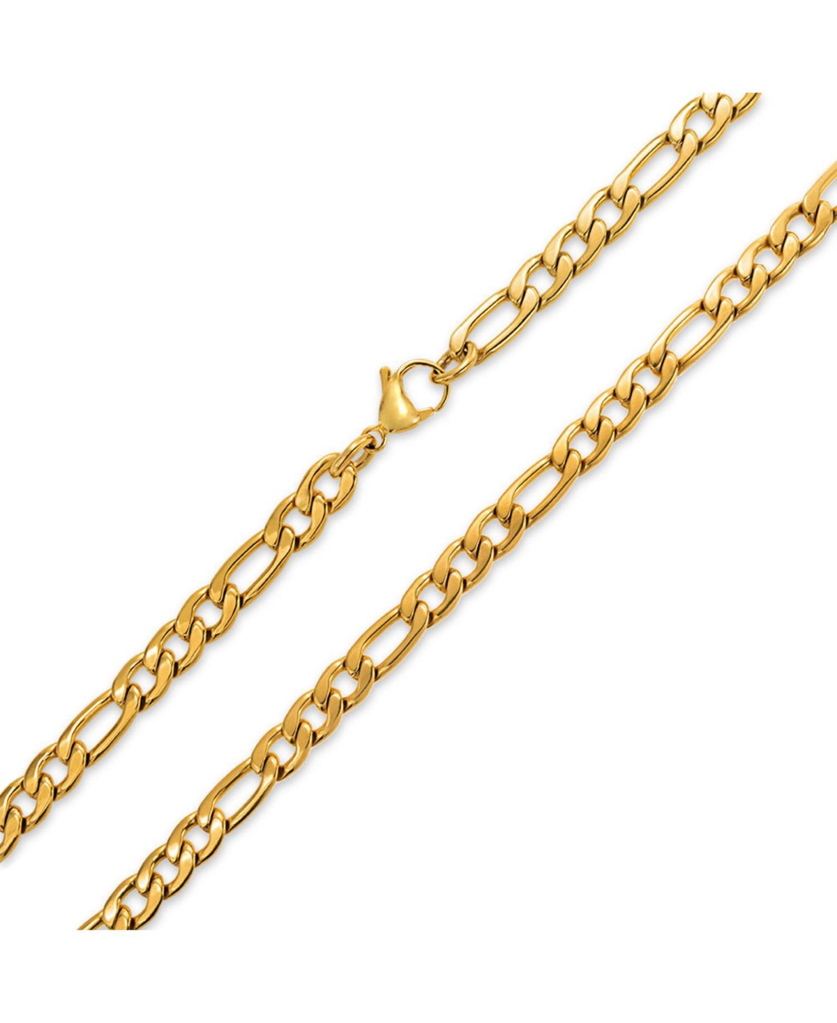 Heavy Solid 7MM Gold Plated Stainless Steel Figaro Chain Necklace - Gold-tone