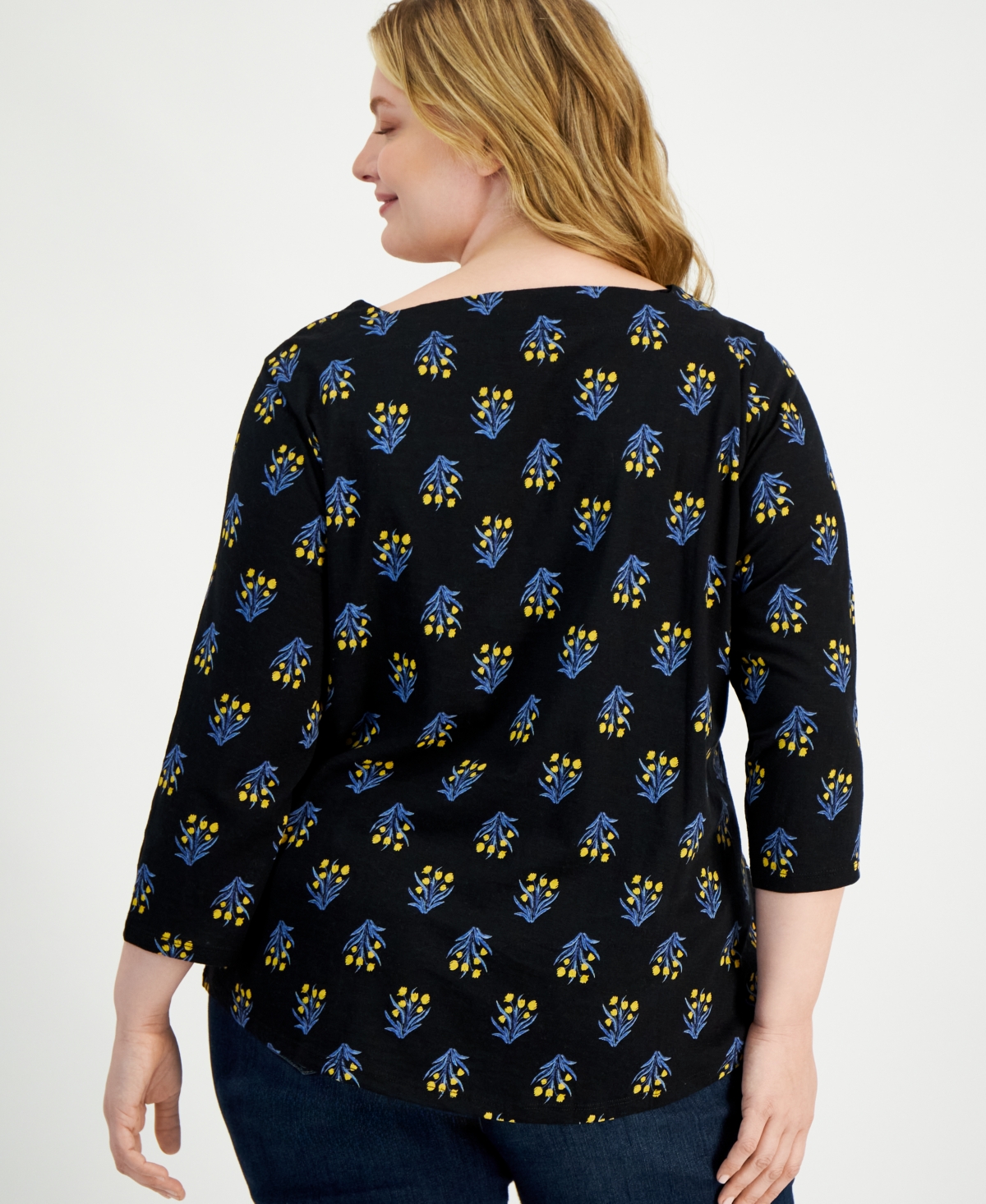 Style & Co Plus Size Square-Neck Floral-Print Top, Exclusively at Macy's