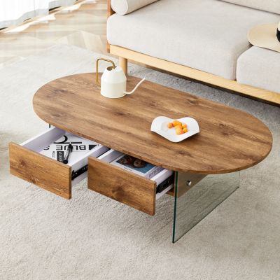  Chic Coffee Table with Drawers and Tempered Glass