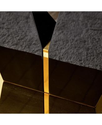 Table and chair set. A rectangular glass dining table with a 0.4-inch tempered glass tabletop and MDF board V-shaped bracket, paired with chairs consisting of PU seat cushions and black metal legs.