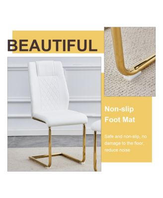 Table and chair set.A Modern Minimalist Style Round Clear Tempered Glass Table with Metal Legs.Paired with white chairs with Modern PU Leather High Back Upholstered and C-Tube Golden Legs.