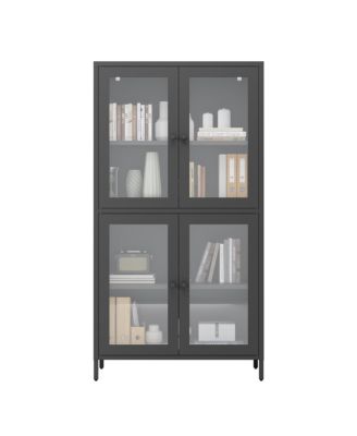 Black 4-Door Glass Display Cabinet