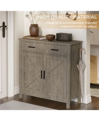Grey Farmhouse Storage Cabinet with Drawers and Doors