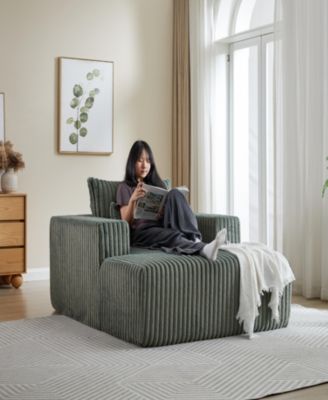 62.5-Inch Corduroy Sponge Sofa Lounge Chair, No Assembly Required, Fluffy Modern Sleeper Chair for Indoor Living Room Bedroom