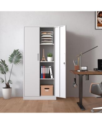 71"H Metal Garage Storage Cabinet, White Tool Steel Locking Cabinet with Doors and 3 Adjustable Shelves, Tall Cabinets for Garage Storage Systems Lockable File Cabinet for Home Office, Classroom, Pant