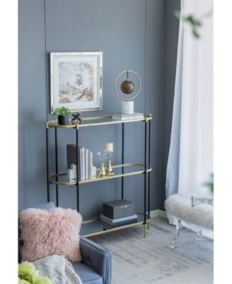 48.5x16.5x50" 3-Tier Metal Console Table, Black Gold Mirrored Shelf