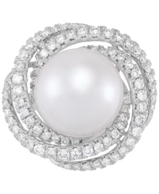 Cultured Freshwater Pearl (11mm) & Lab Grown Diamond (3/4 ct. t.w.) Love Knot Ring in 14k White Gold