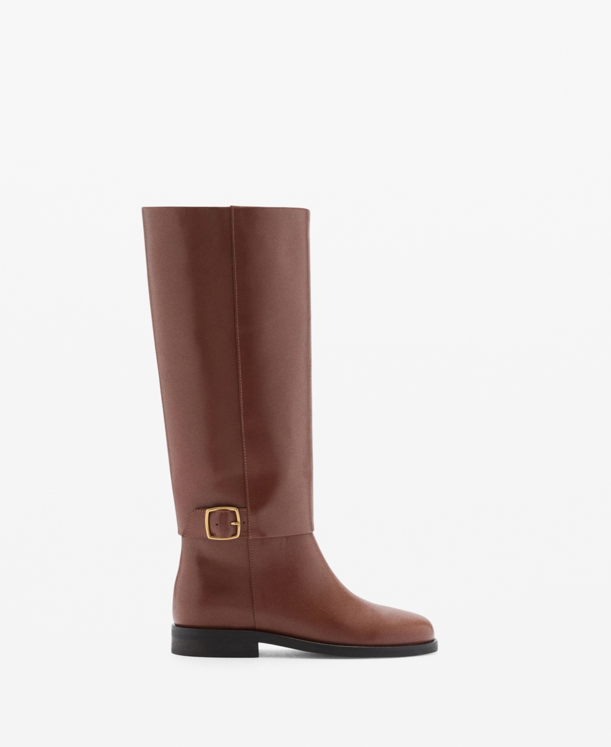 Mango Decorative Buckle Leather Boot Cognac In Cognac