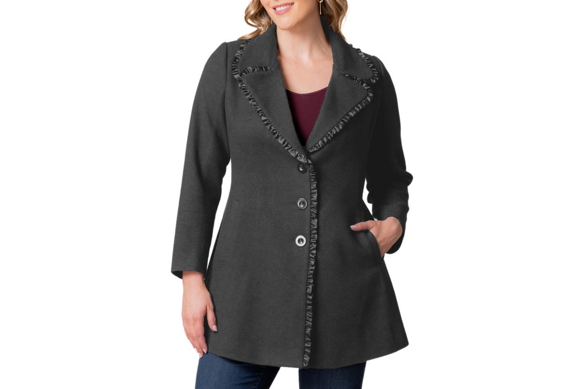 Plus Size Juliette Satin Trim Coat - Graphite grey