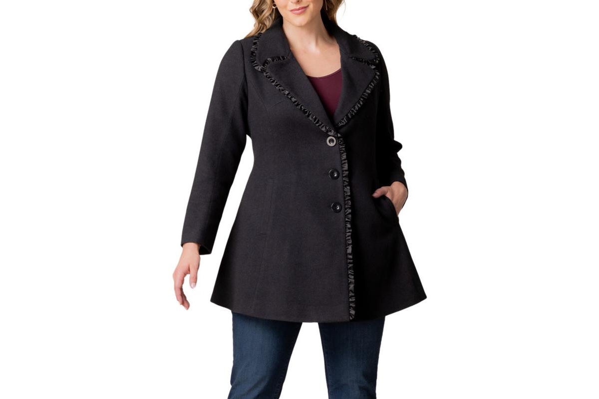 Plus Size Juliette Satin Trim Coat - Graphite grey