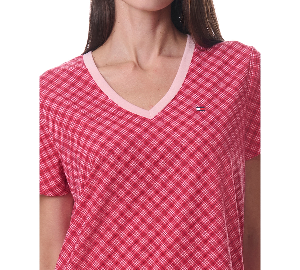 Tommy Hilfiger Women's Printed Short-sleeve Tee & Jogger Set In Vday Plaid Tango Red