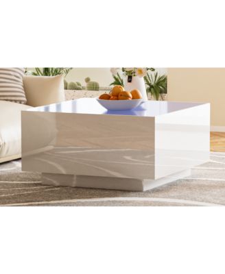 Streamdale High Gloss Coffee Table with 16-Color LED, 5mm Tempered Glass