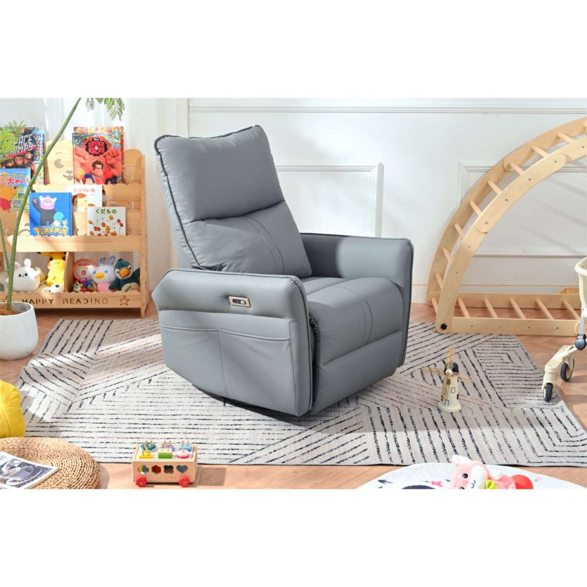 Simplie Fun Power Swivel Rocker Recliner Chair for Adults, 270 Swivel Rocking Recliner Chair, Electric Small Recliners for Small Spaces, Single Sofa R