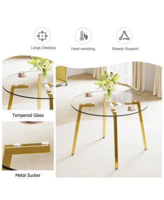 Modern Round Glass Table, Gold Legs