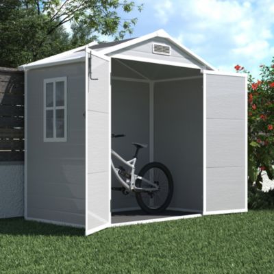 6' x 4.4' Resin Weather Resistant Outdoor Storage Shed with Floor for Garden, Backyard, Pool Tool, Light Grey