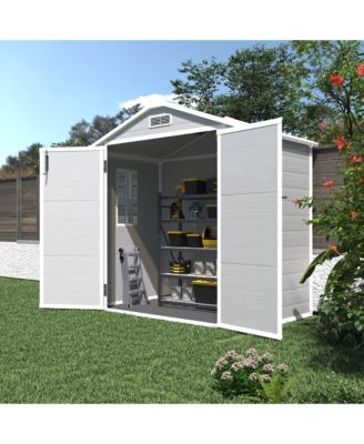 6' x 4.4' Resin Weather Resistant Outdoor Storage Shed with Floor for Garden, Backyard, Pool Tool, Light Grey