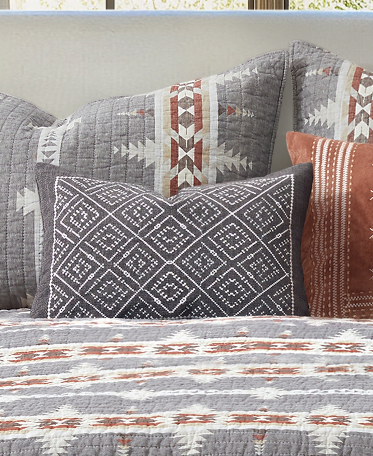 Levtex Corrales Embroidered Decorative Pillow, 14" X 18" In Grey
