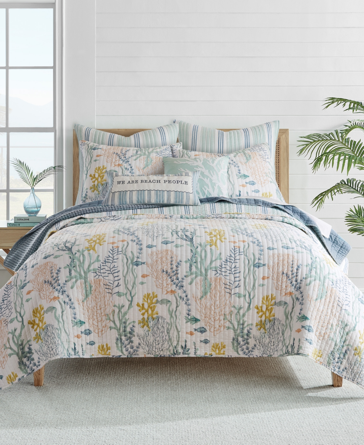 Levtex Ocean Meadow Coral Embroidered Decorative Pillow, 18" X 18" In Teal
