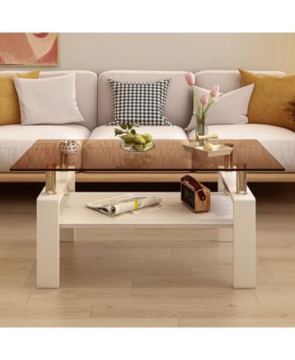 Streamdale Coffee Table – 1 Pc, Tempered Glass & MDF, Metal Legs, 2-Tier Modern Design, Smooth Edges, Living Room Furniture