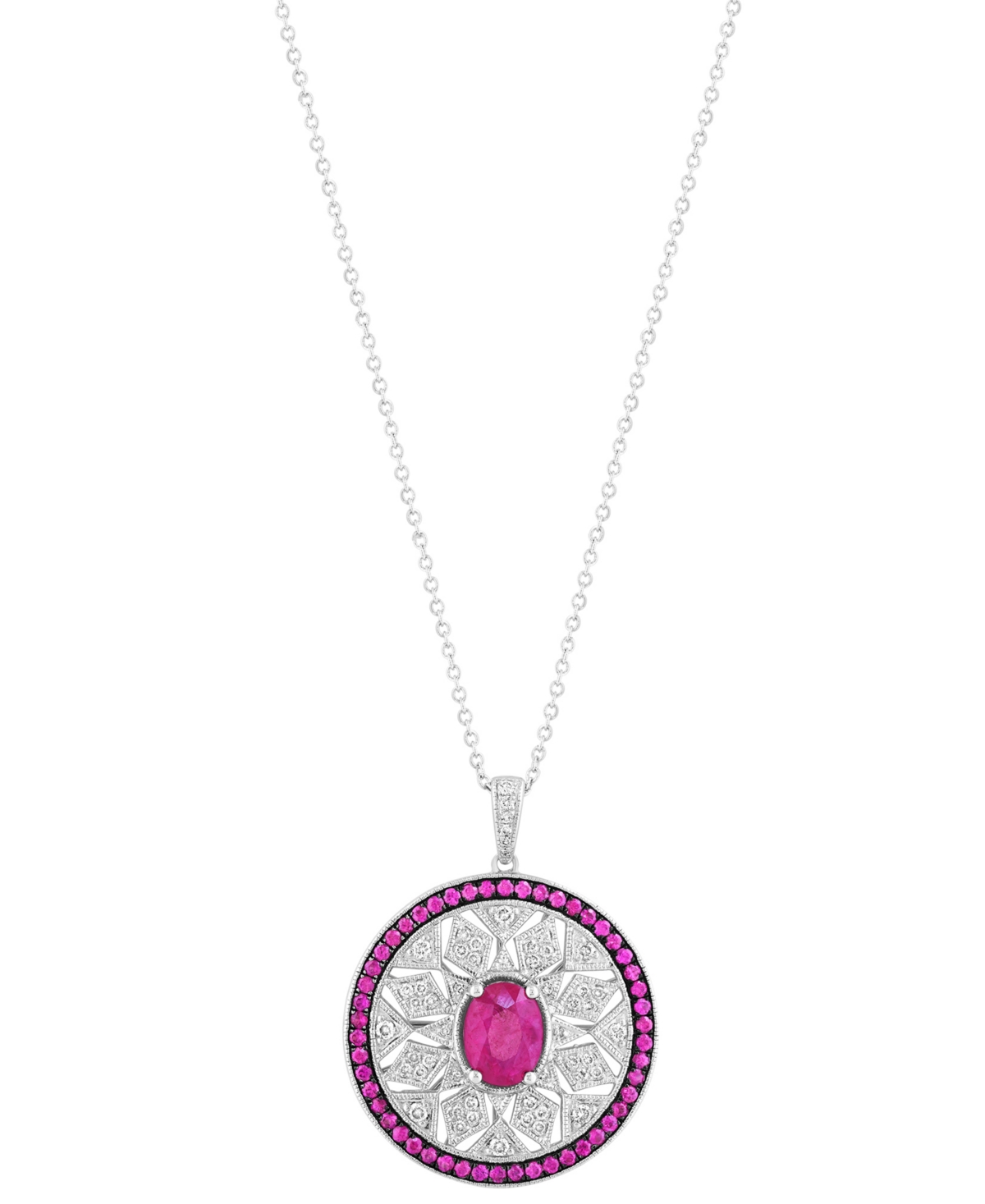 Effy Collection Effy Sapphire (1-7/8 Ct. T.w.) & Diamond (1/3 Ct. T.w.) Mandala Openwork 18" Pendant Necklace In Ste In Ruby
