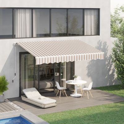 10' x 8' Retractable Awning, Patio Awnings, Sunshade Shelter w/ Manual Crank Handle, UV & Water-Resistant Fabric and Aluminum Frame for Deck, Balcony, Yard, Beige Stripes