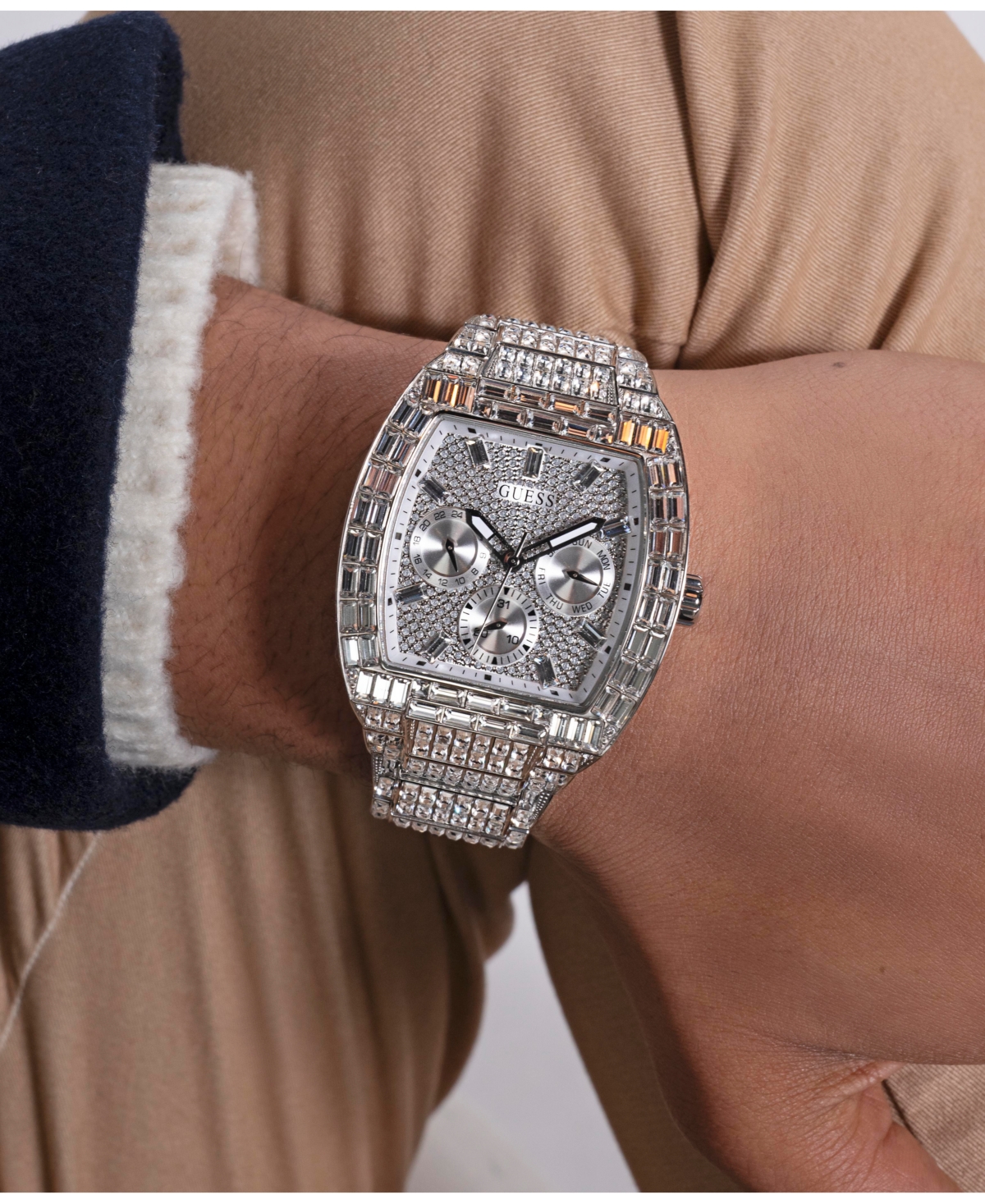 Guess Men's Multi-FunctionSteel Watch 43mm - Silver Tone