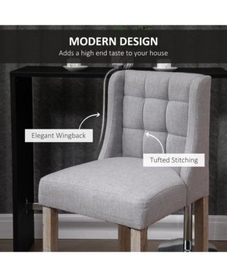 AOSOM BUSINESS Modern Bar Stools, Tufted Upholstered Barstools, Pub Chairs with Back, Rubber Wood Legs for Kitchen, Dinning Room, Set of 2, Grey