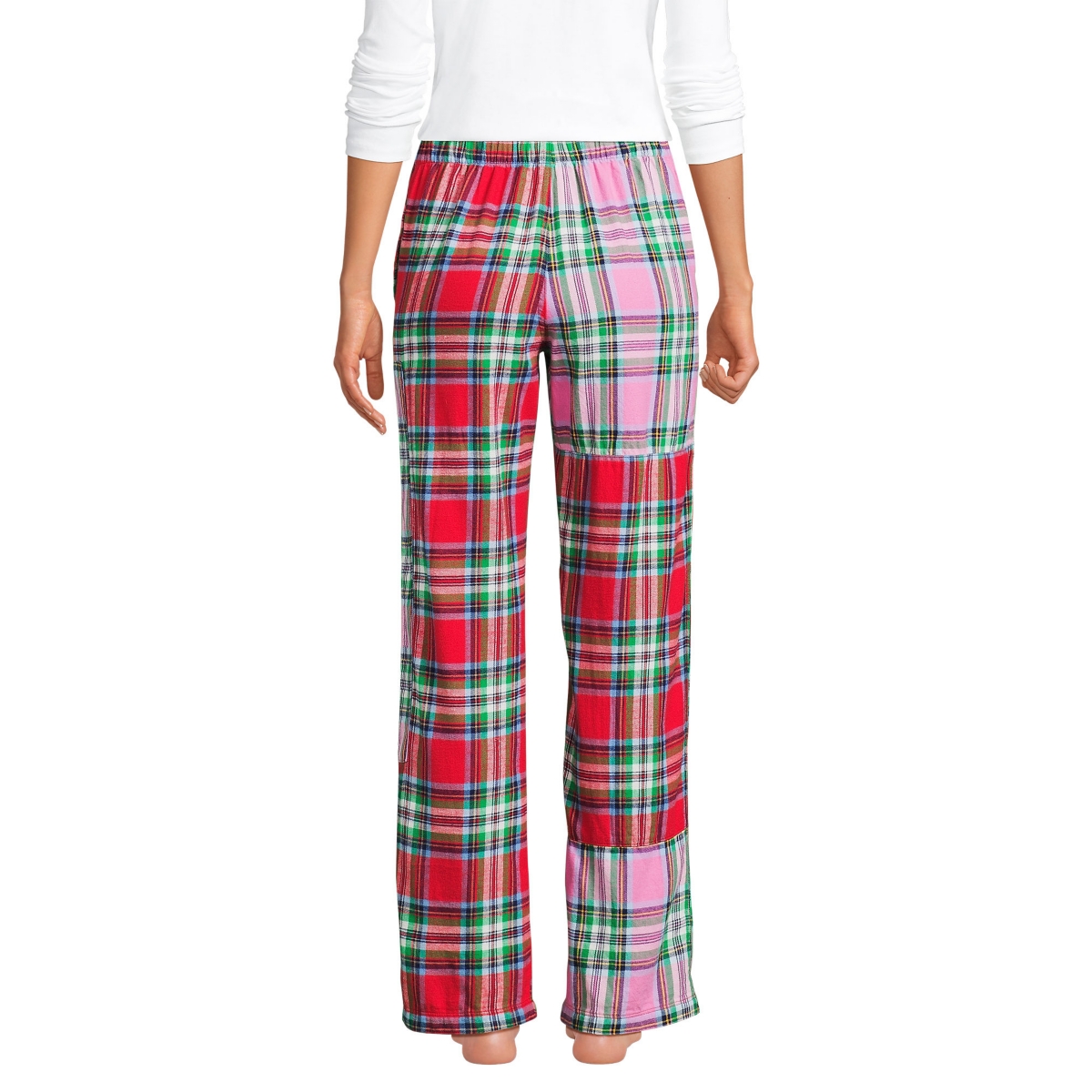 Lands' End Women's Flannel Patchwork Pajama Pants -pink patchwork plaid