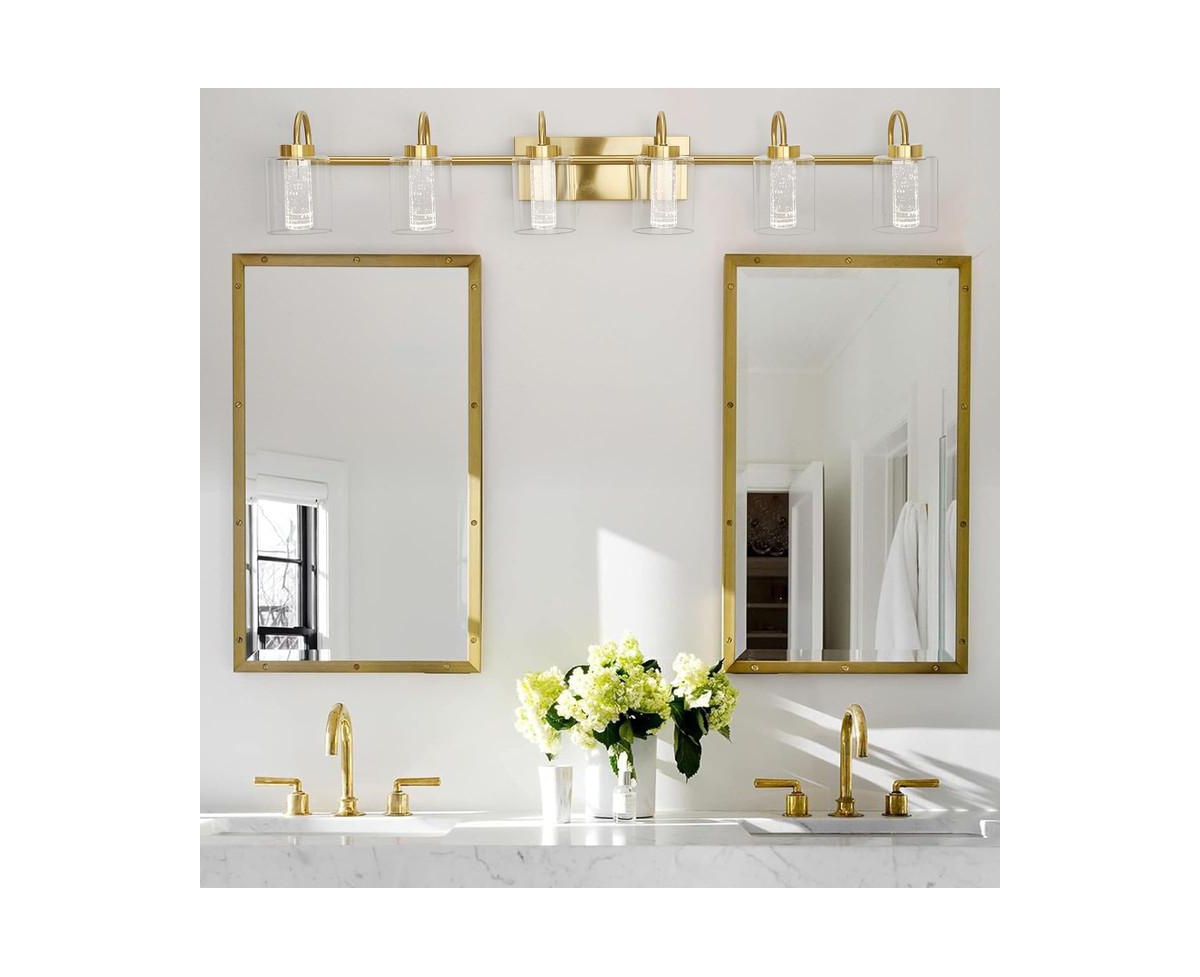 gaomon 6 Light BrushedBathroom Light Fixtures, Vanity Lights Crystal Bubble Glass Dimmable 3 Color Temperatures Modern Bathroom Wall Sconce for