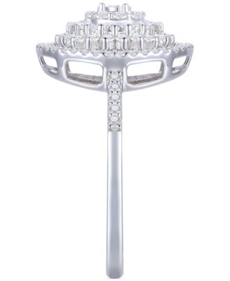 Diamond Round & Baguette Halo Cluster Ring (1/2 ct. t.w.) in 10k White Gold