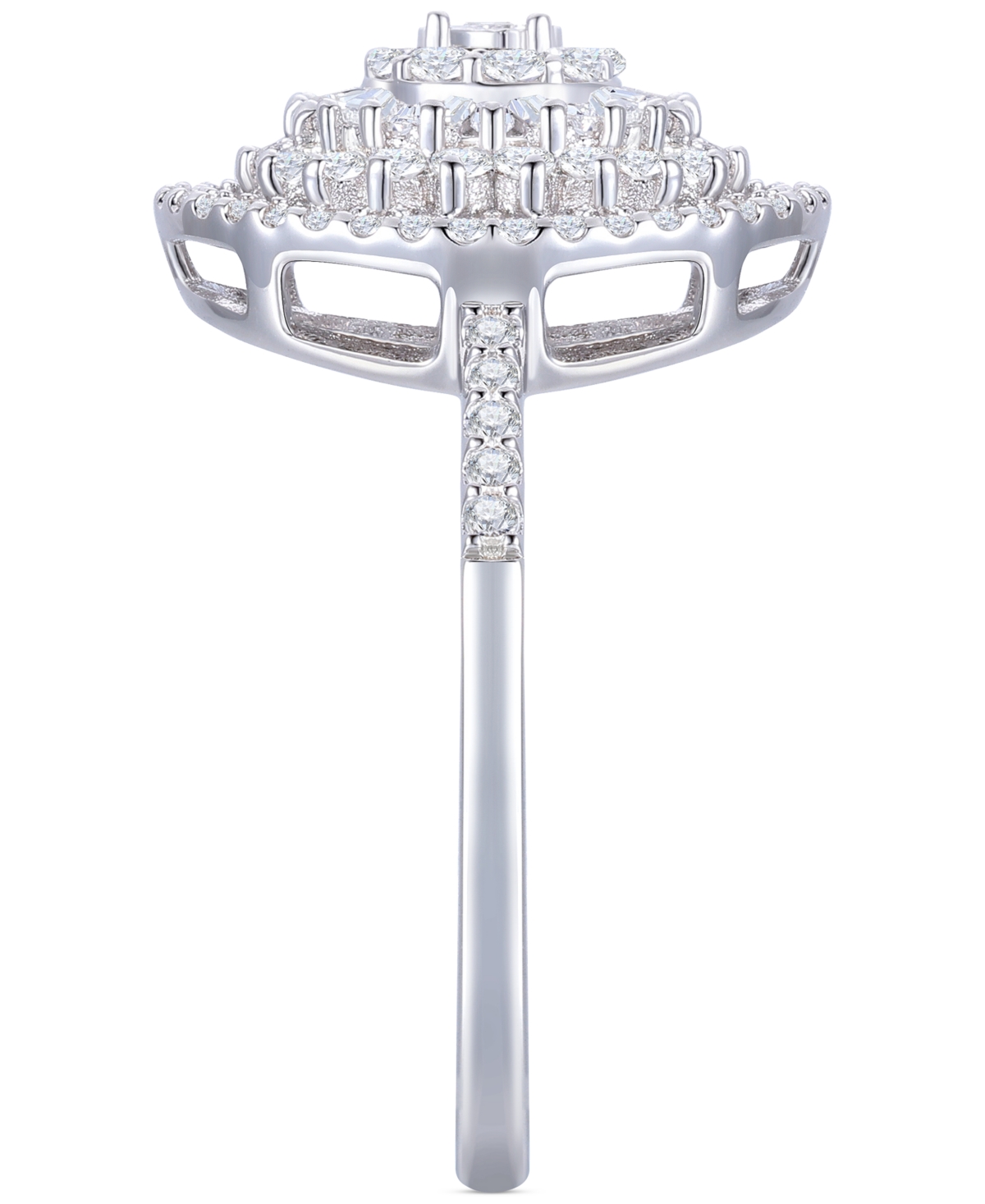 Macy's Diamond Round & Baguette Halo Cluster Ring (1/2 Ct. T.w.) In 10k White Gold In White Gold